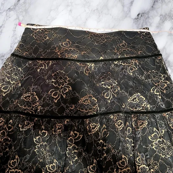LAUREN RALPH LAUREN Skirt Womens 14 Black Gold Lace Tier MIDI Cocktail - Picture 10 of 14